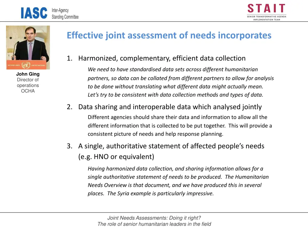 effective joint assessment of needs incorporates