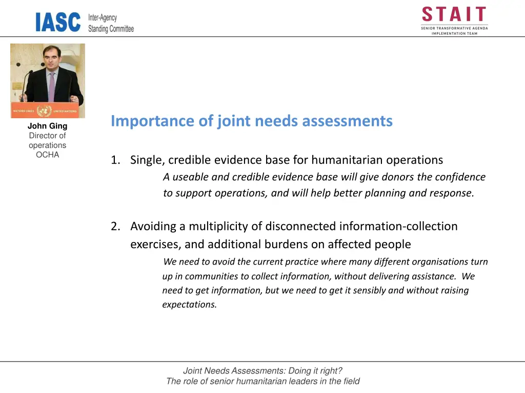 importance of joint needs assessments