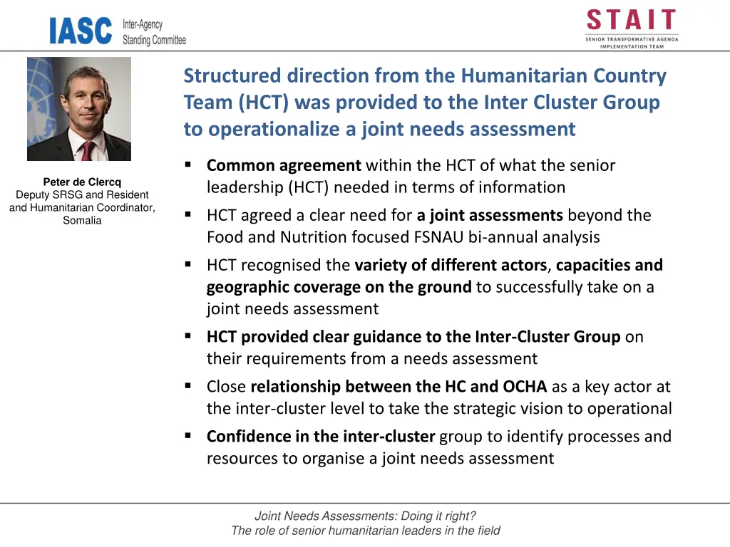 structured direction from the humanitarian