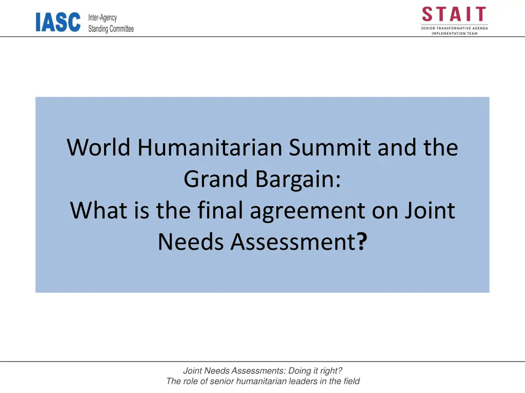 world humanitarian summit and the grand bargain