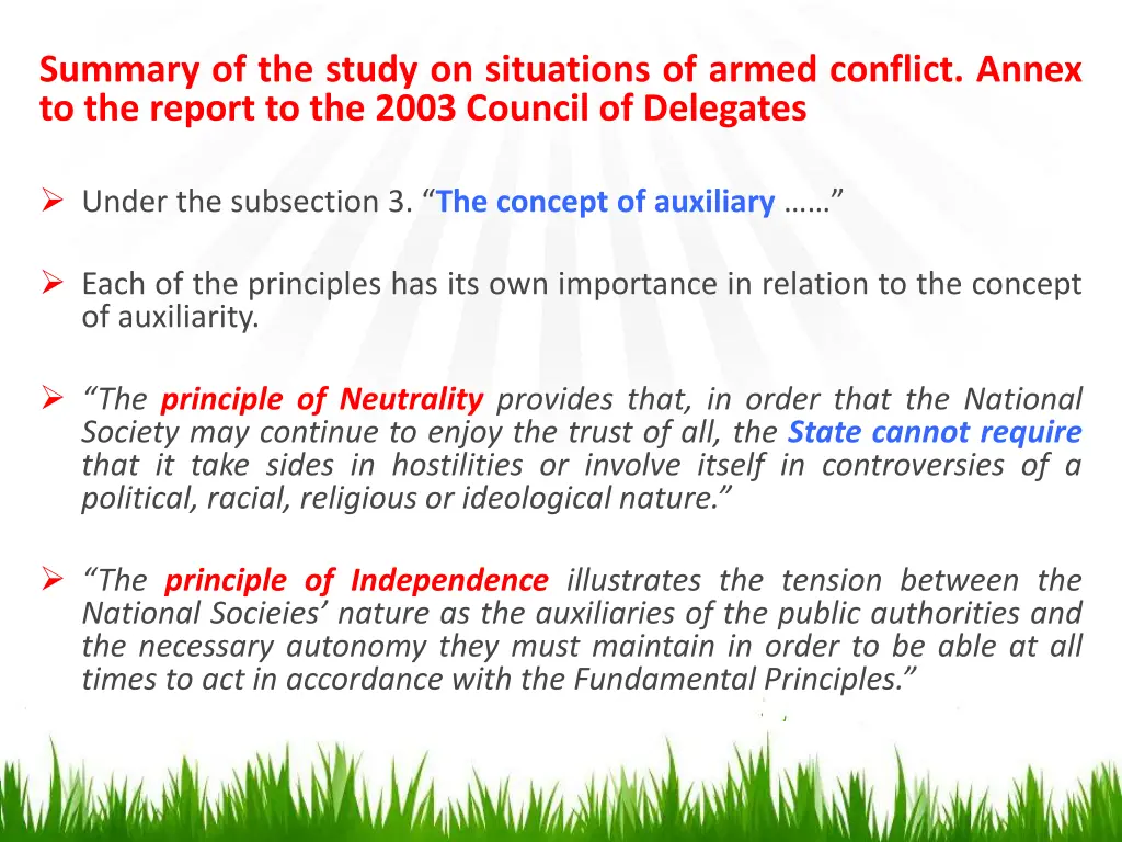 summary of the study on situations of armed