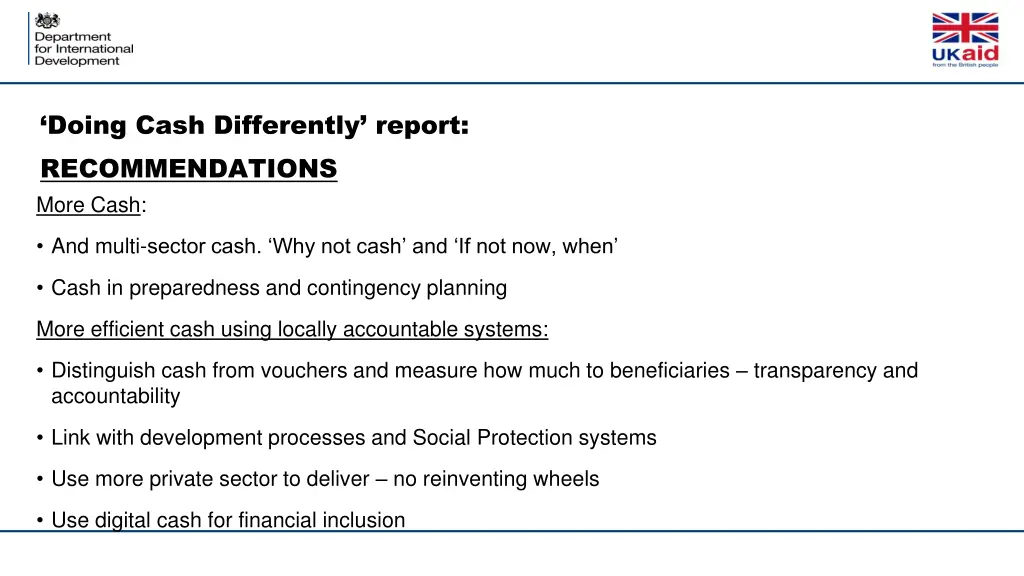 doing cash differently report recommendations