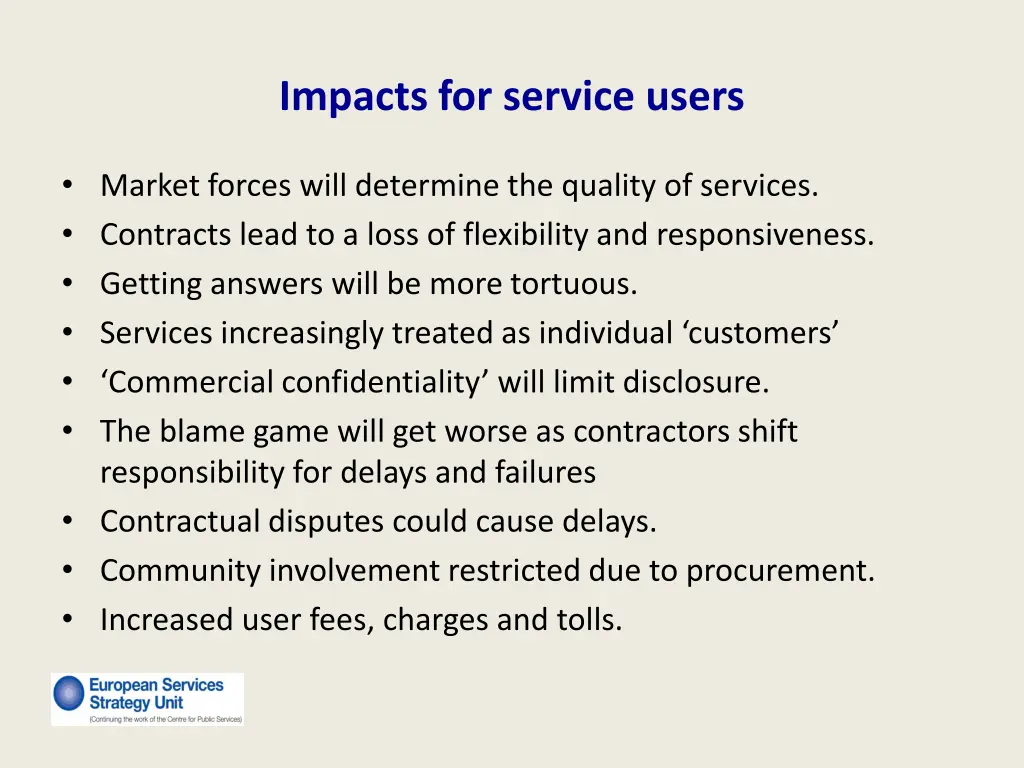 impacts for service users