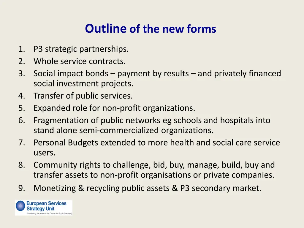 outline of the new forms