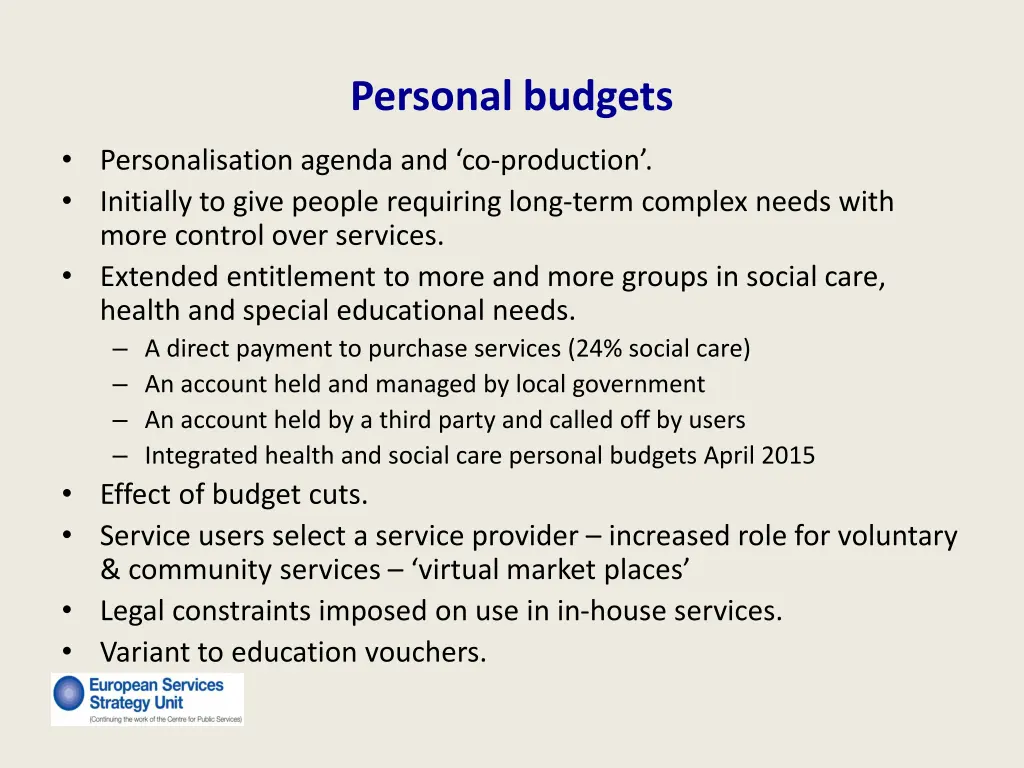 personal budgets