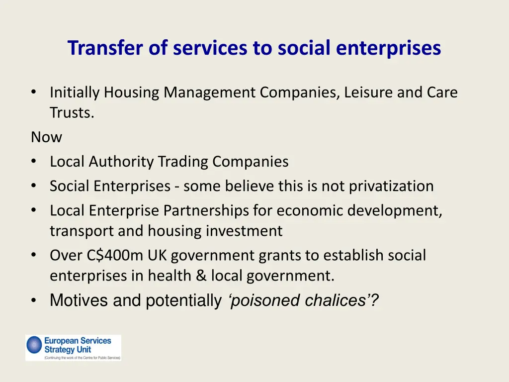 transfer of services to social enterprises