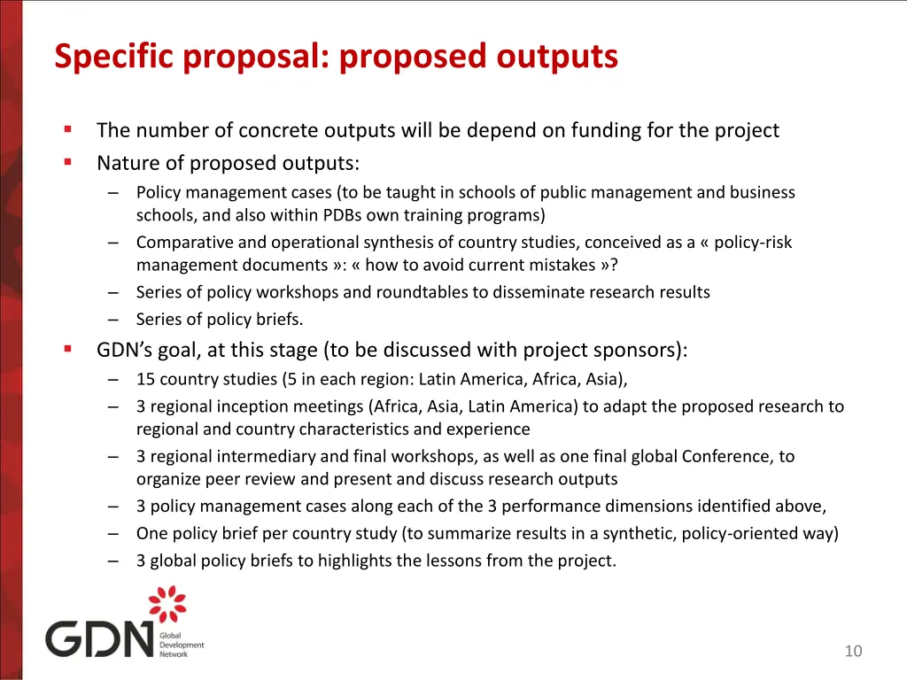 specific proposal proposed outputs