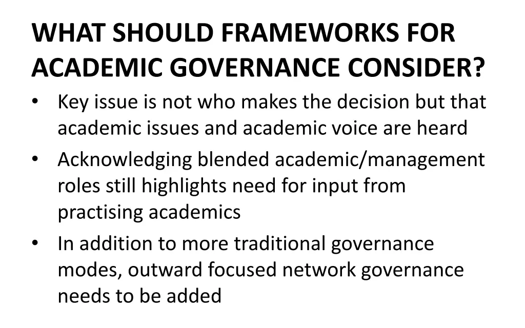 what should frameworks for academic governance