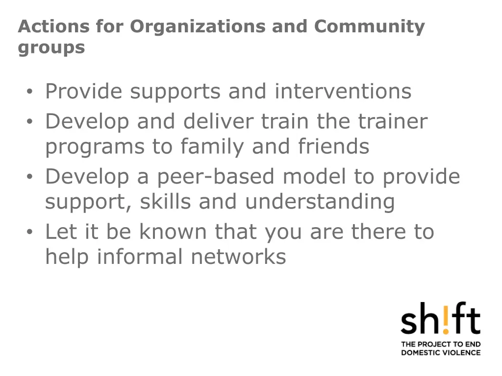 actions for organizations and community groups