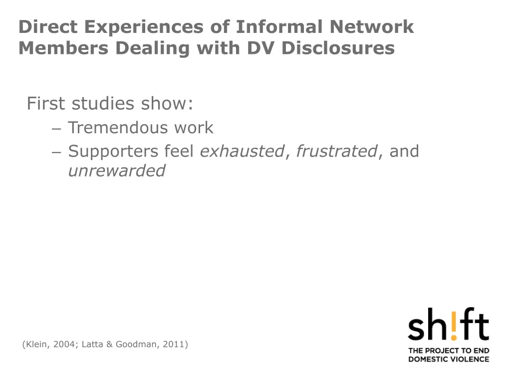 direct experiences of informal network members 1
