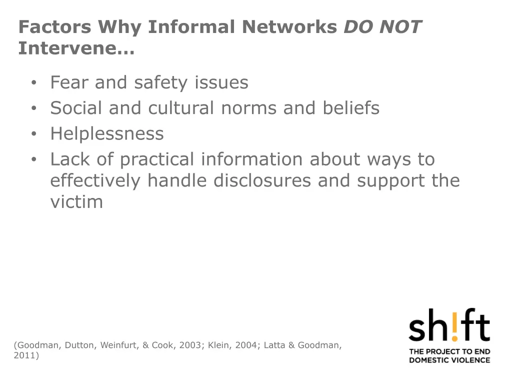 factors why informal networks do not i ntervene