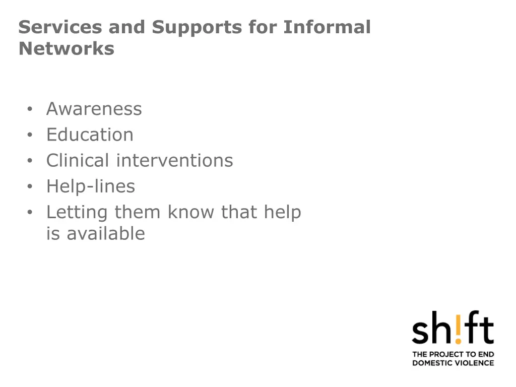 services and supports for informal networks