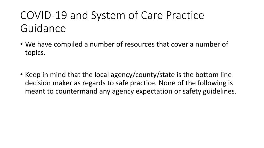 covid 19 and system of care practice guidance