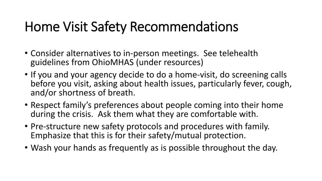 home visit safety recommendations home visit