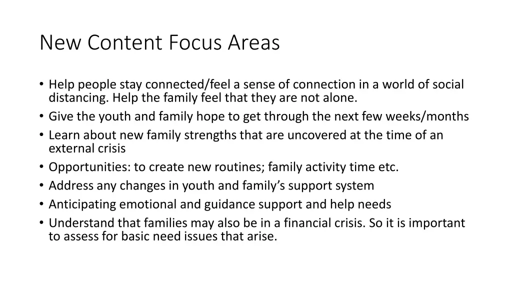 new content focus areas