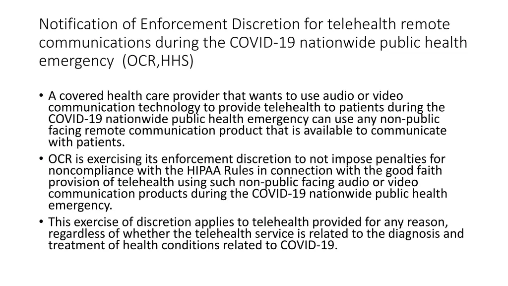 notification of enforcement discretion