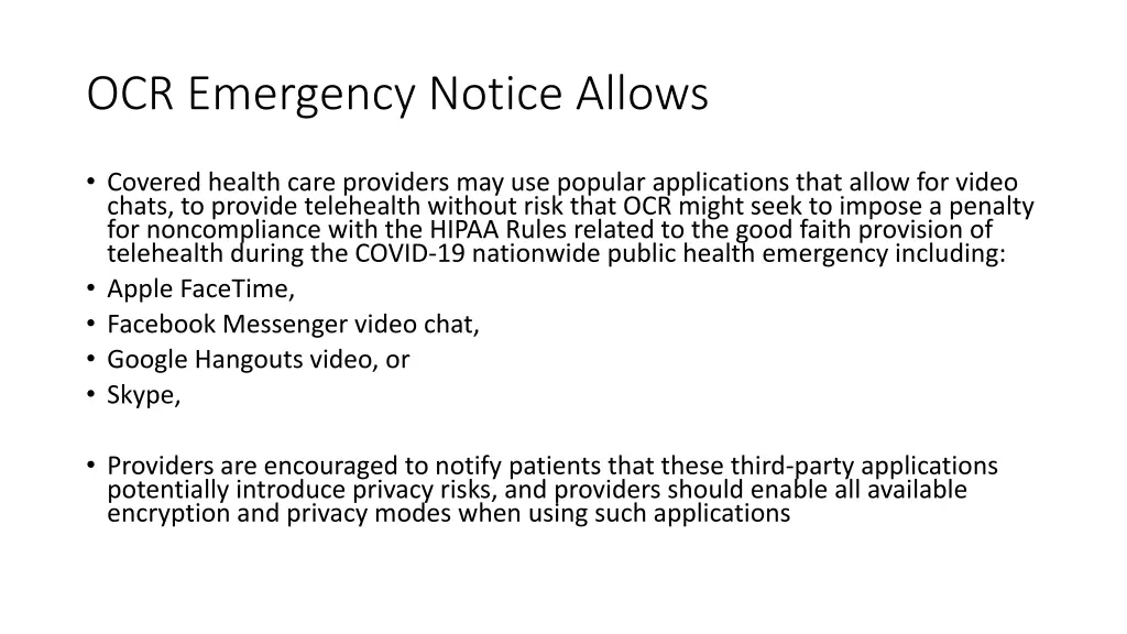 ocr emergency notice allows