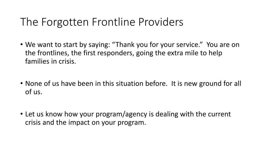 the forgotten frontline providers