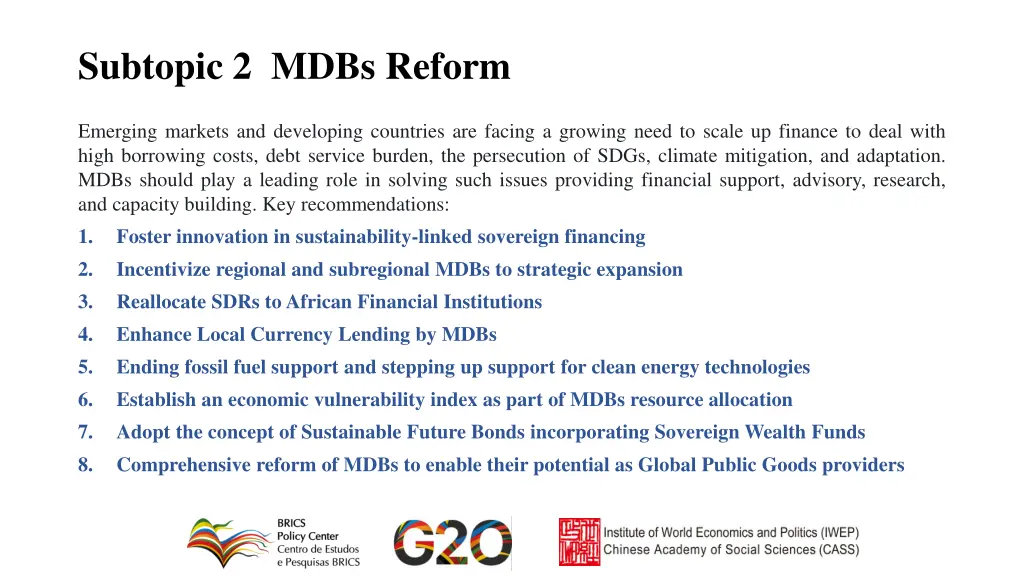 subtopic 2 mdbs reform