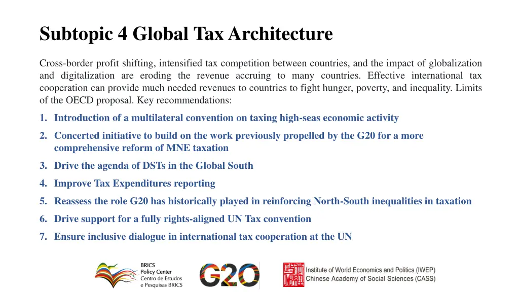 subtopic 4 global tax architecture
