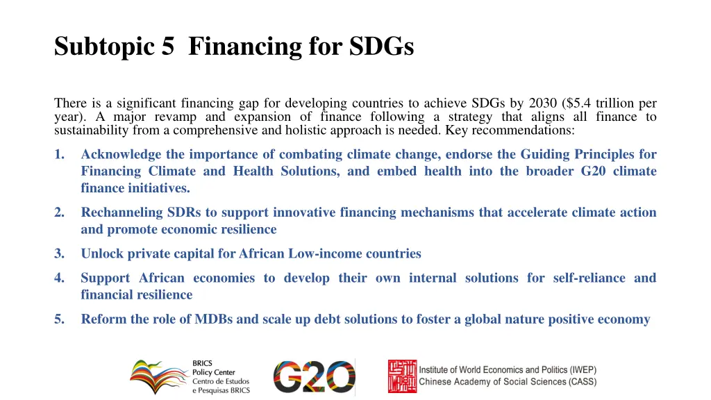 subtopic 5 financing for sdgs