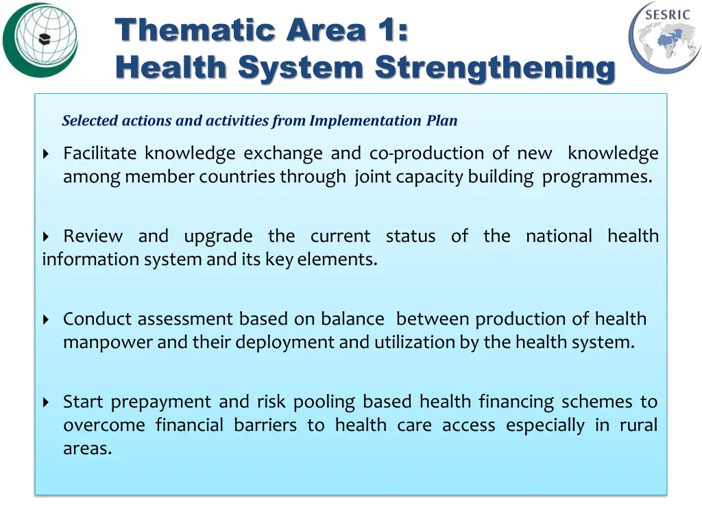 thematic area 1 health system strengthening