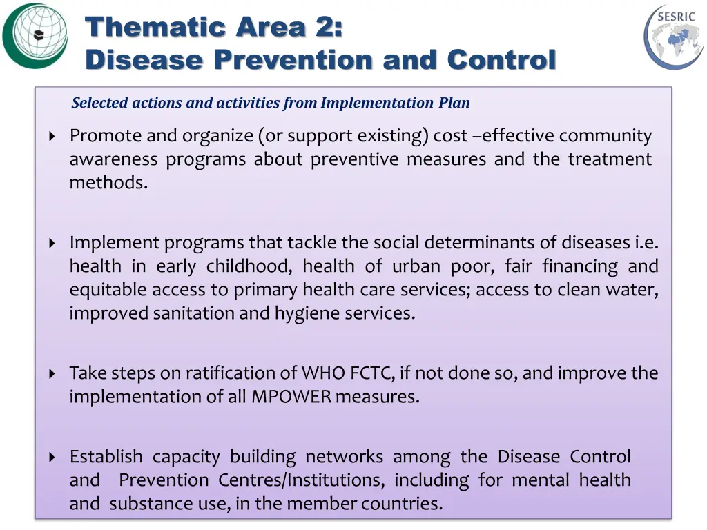 thematic area 2 disease prevention and control