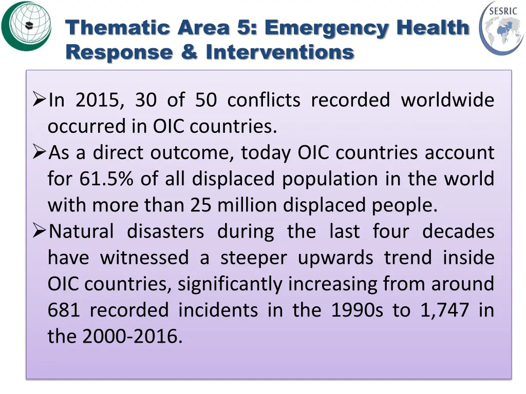 thematic area 5 emergency health response
