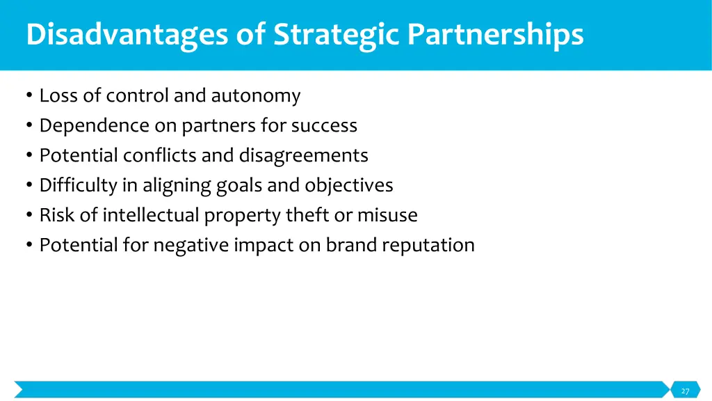 disadvantages of strategic partnerships
