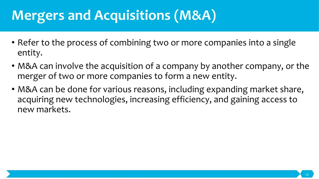 mergers and acquisitions m a