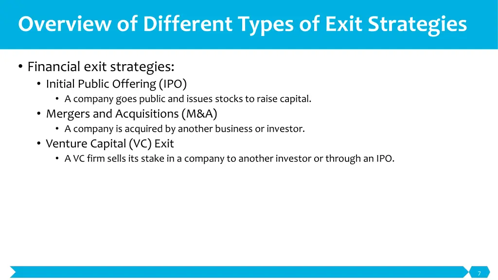 overview of different types of exit strategies