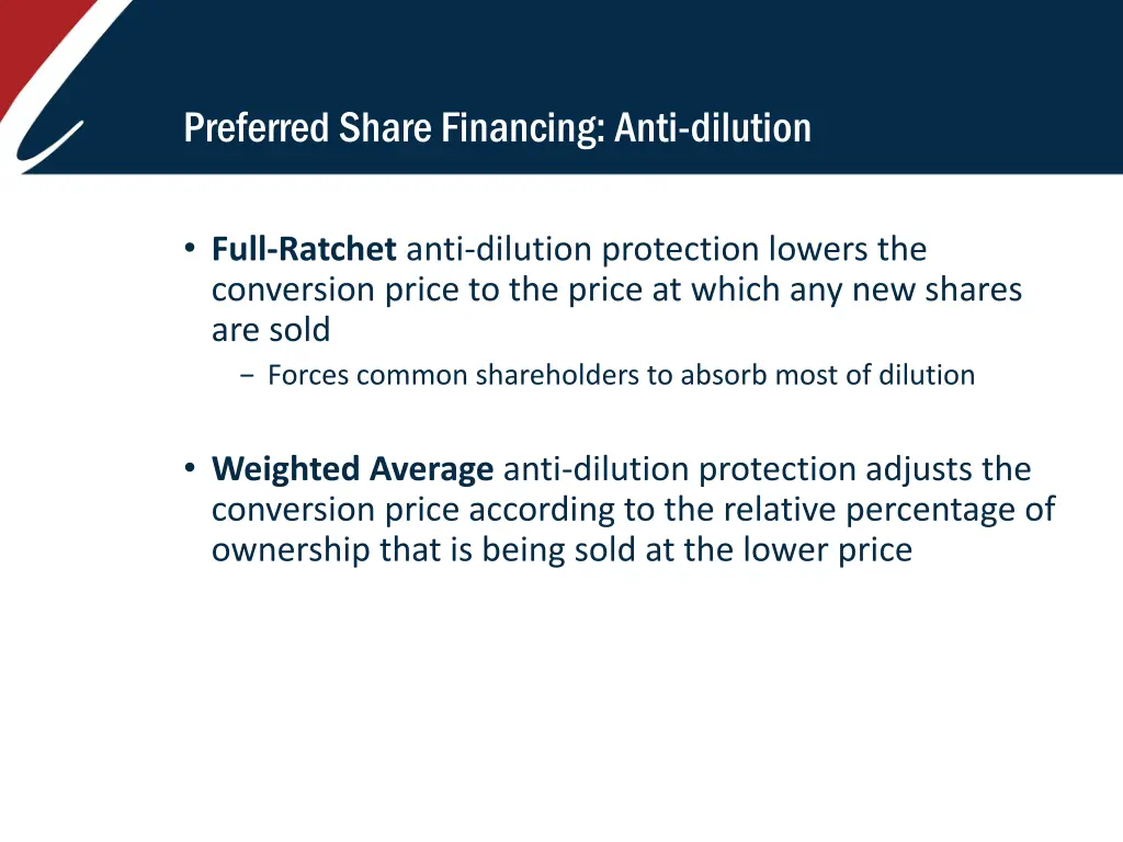 preferred share financing anti dilution