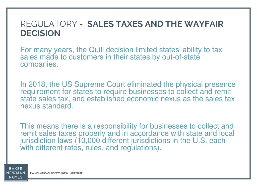 regulatory sales taxes and the wayfair decision