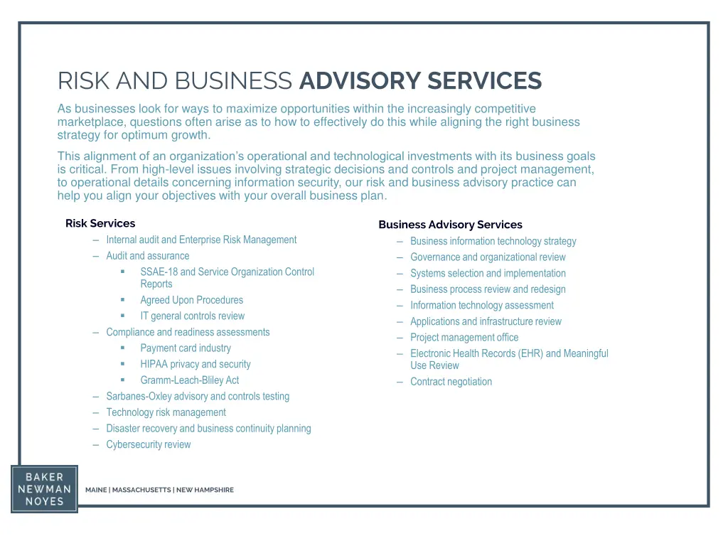 risk and business advisory services
