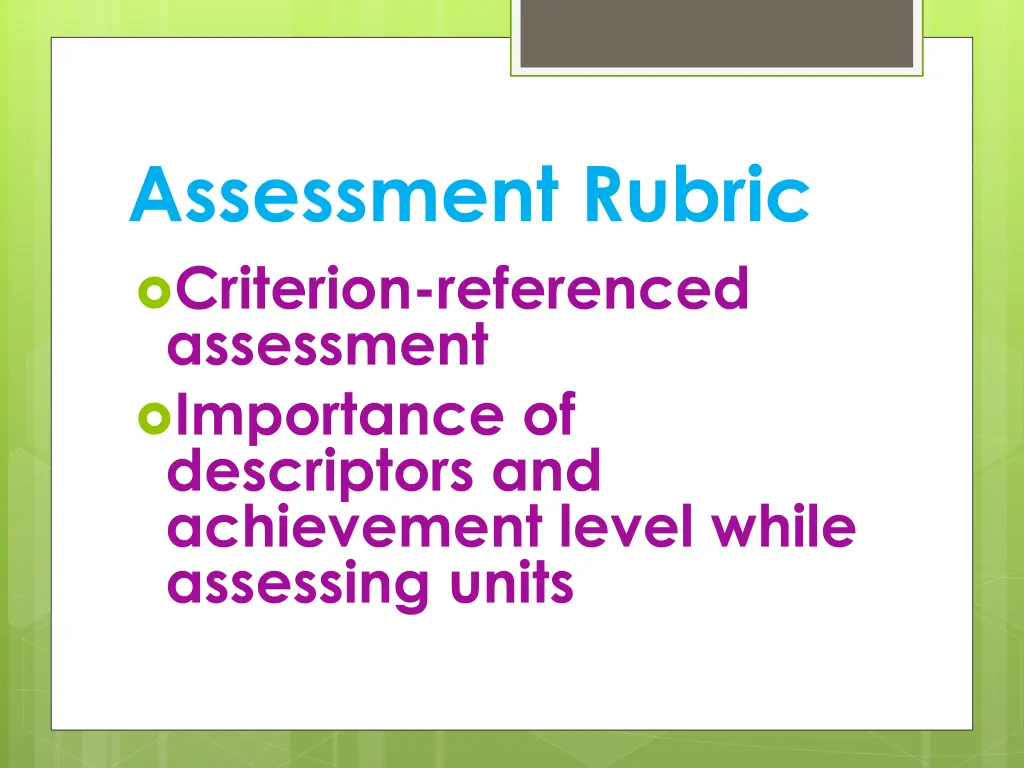 assessment rubric criterion referenced assessment