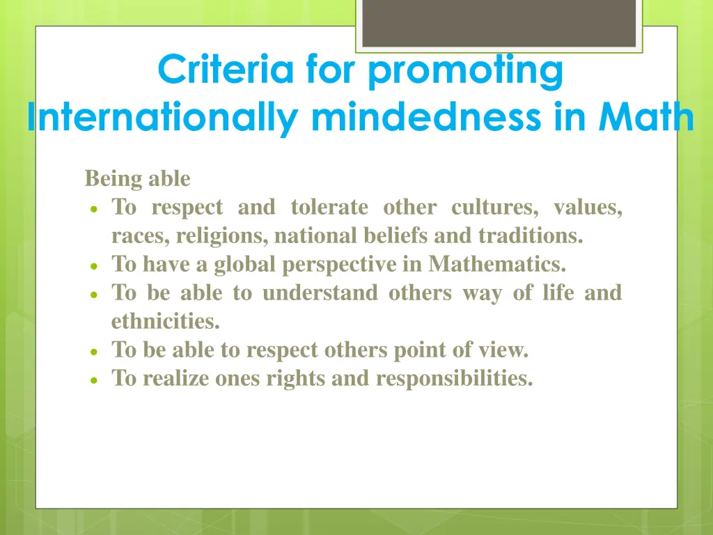 criteria for promoting internationally mindedness