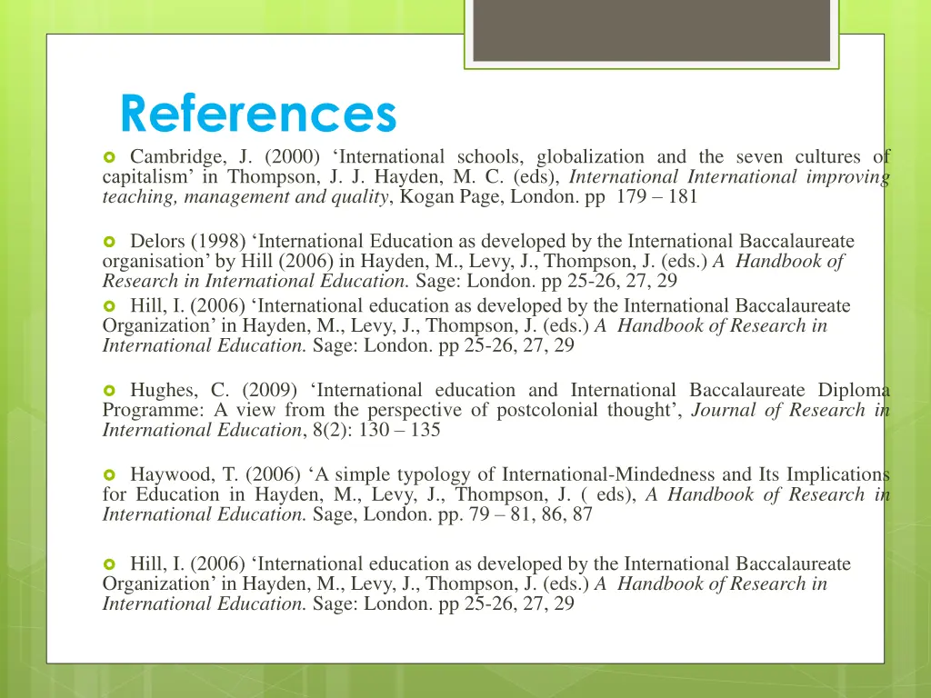 references cambridge j 2000 international schools