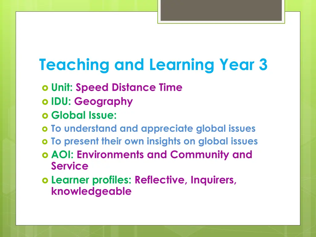 teaching and learning year 3