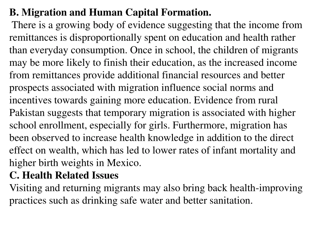 b migration and human capital formation there