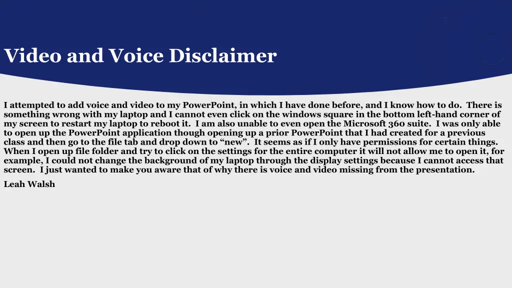 video and voice disclaimer