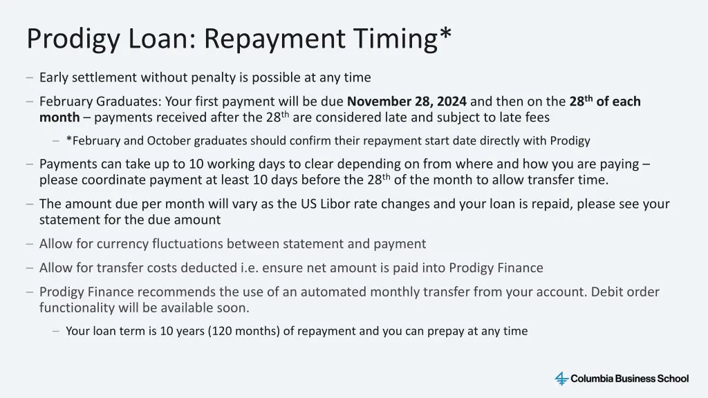 prodigy loan repayment timing