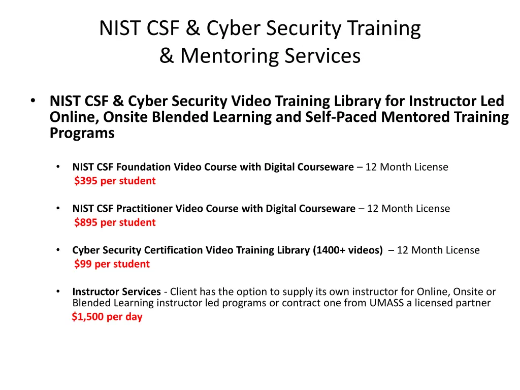 nist csf cyber security training mentoring