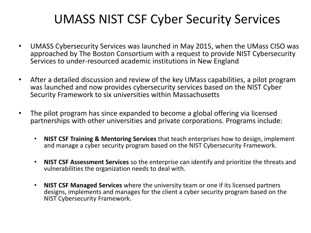 umass nist csf cyber security services