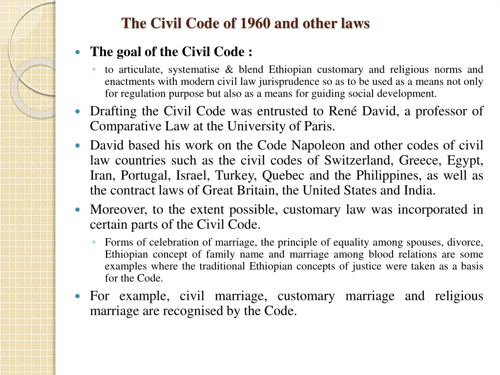 the civil code of 1960 and other laws