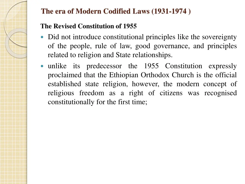 the era of modern codified laws 1931 1974 1