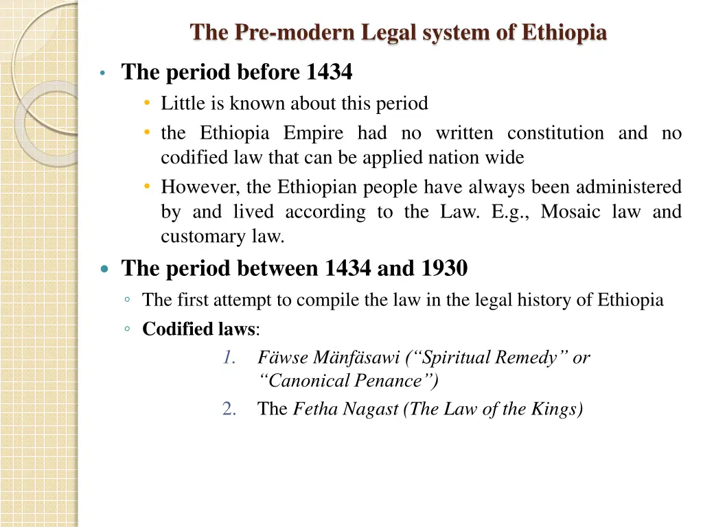 the pre modern legal system of ethiopia