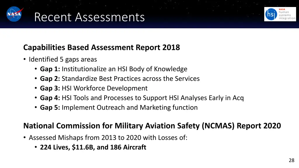 recent assessments