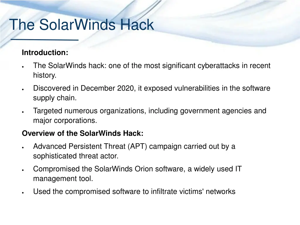 the solarwinds hack