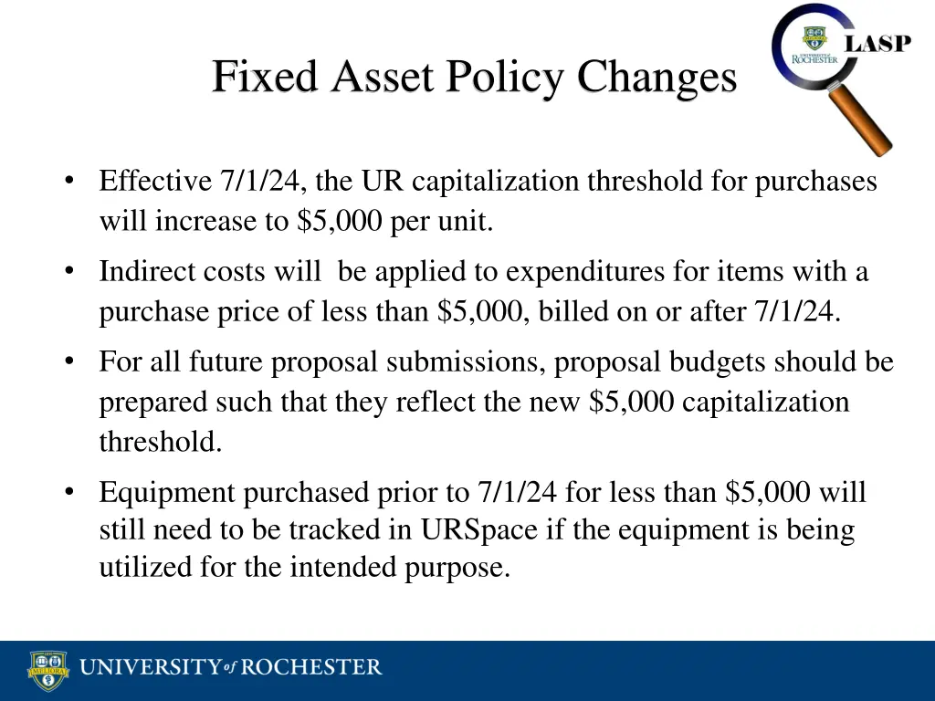 fixed asset policy changes