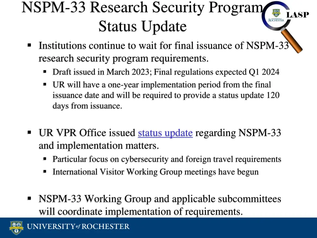 nspm 33 research security program status update